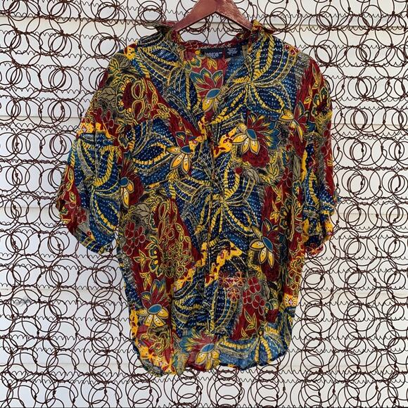 Vintage 90s Pioko abstract dark floral button down blouse LG - Picture 5 of 6